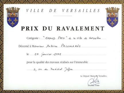 Prix du Ravalement Grand Prix : Ville de Versailles